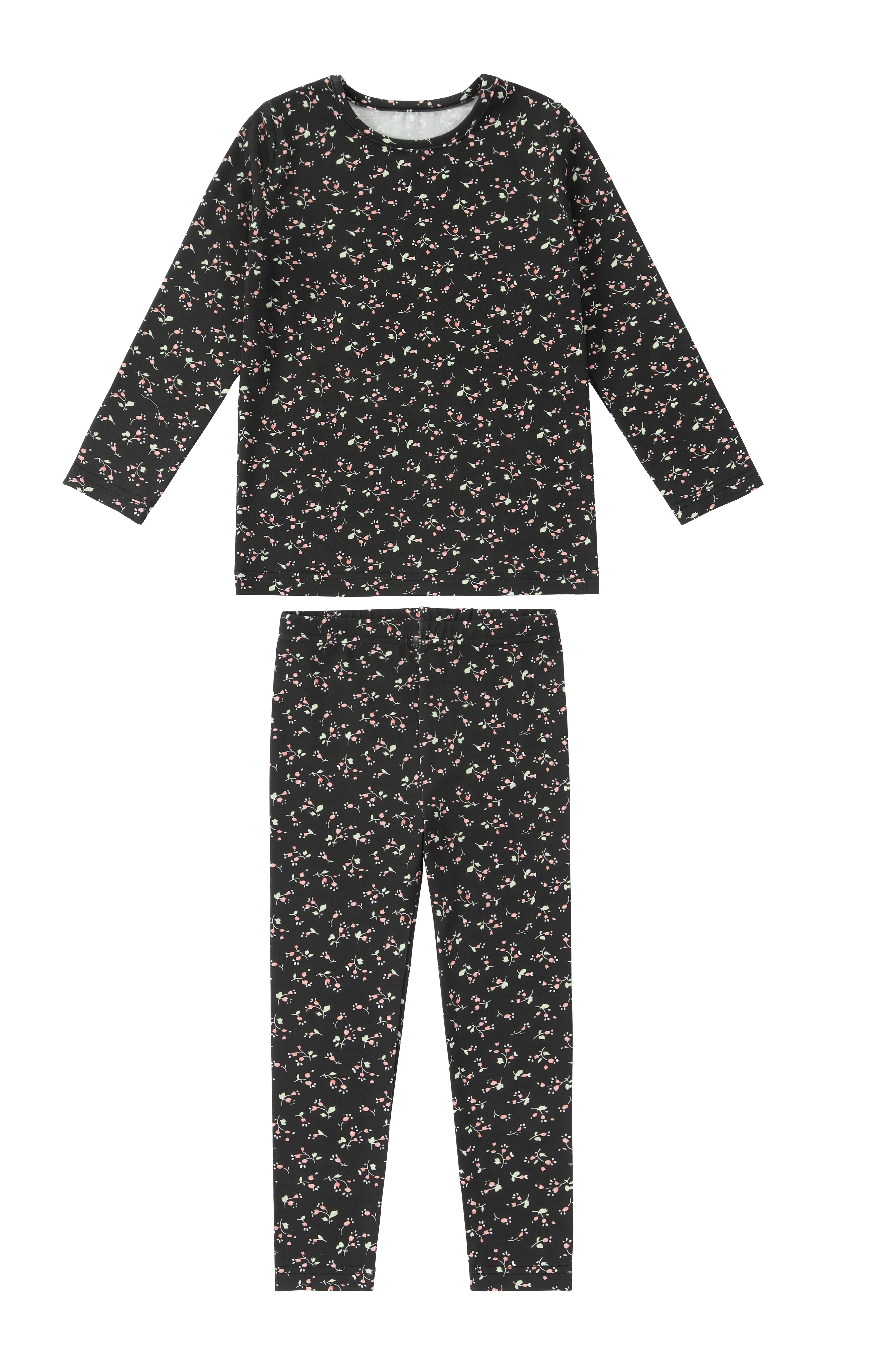 Black Floral Print PJ Set