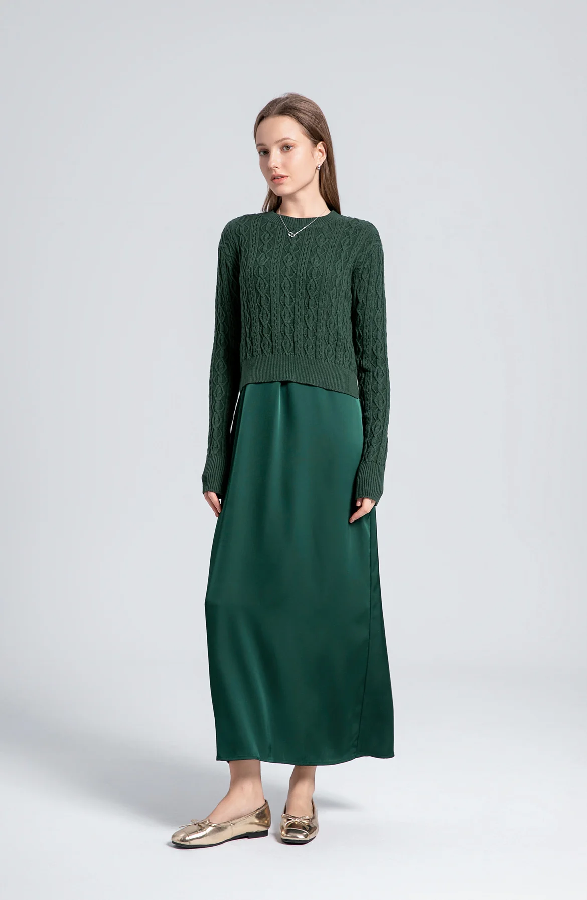 Cableknit Sweater Satin Jumper - Image 5