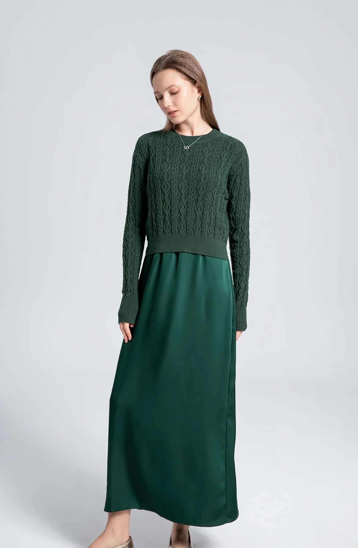 Cableknit Sweater Satin Jumper - Image 9