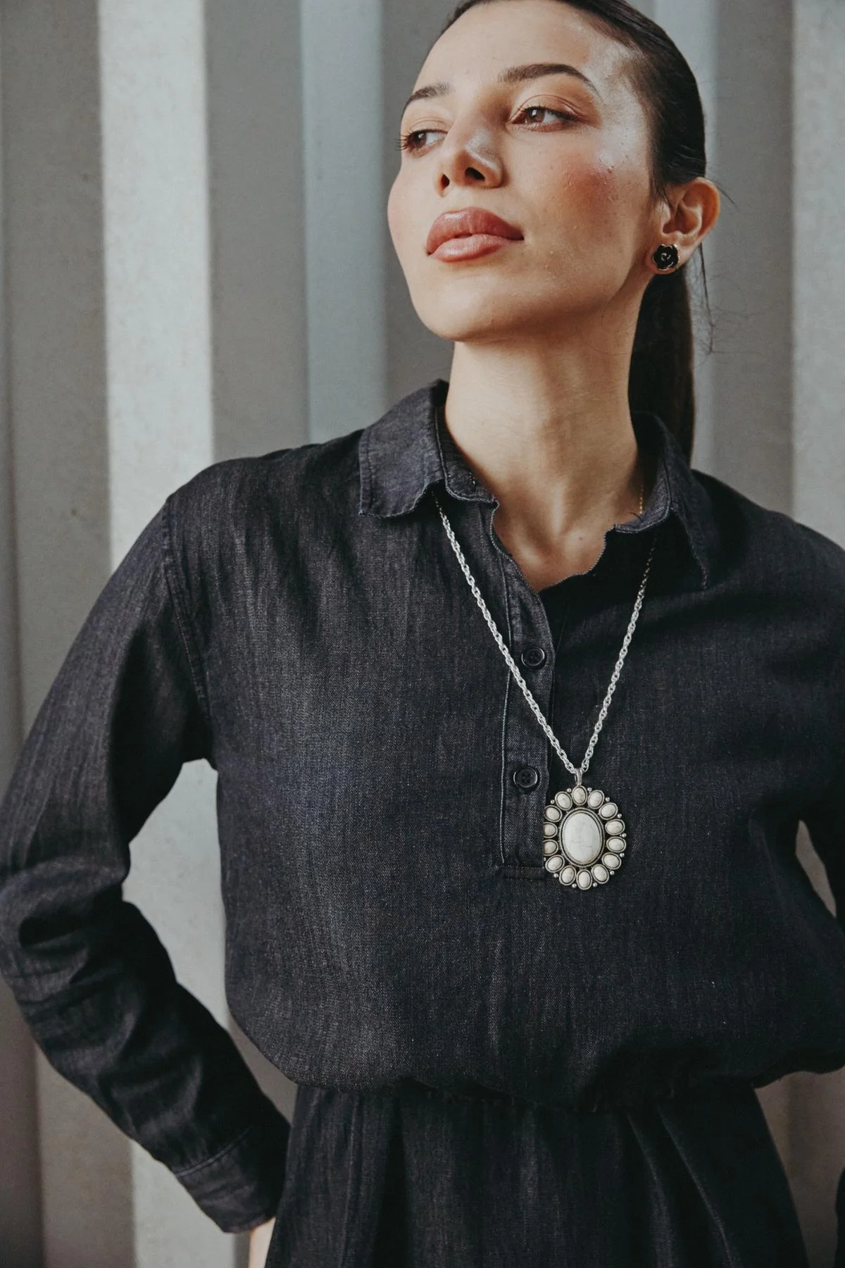 Black Denim Jumper Shirt Set - Image 7
