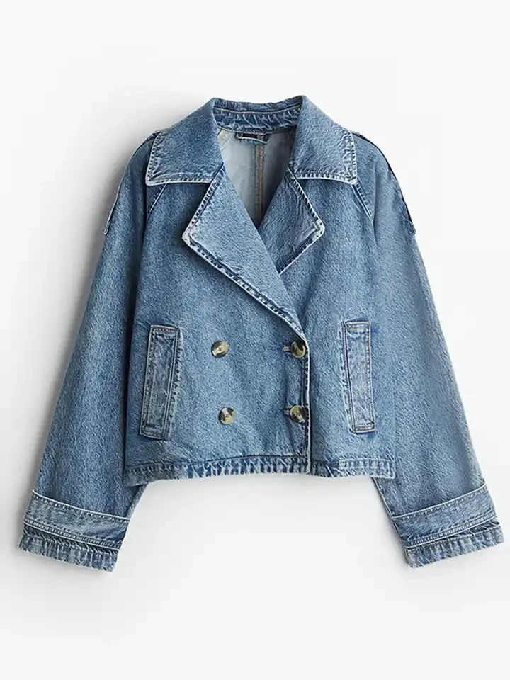 Denim Crop Trench Jacket