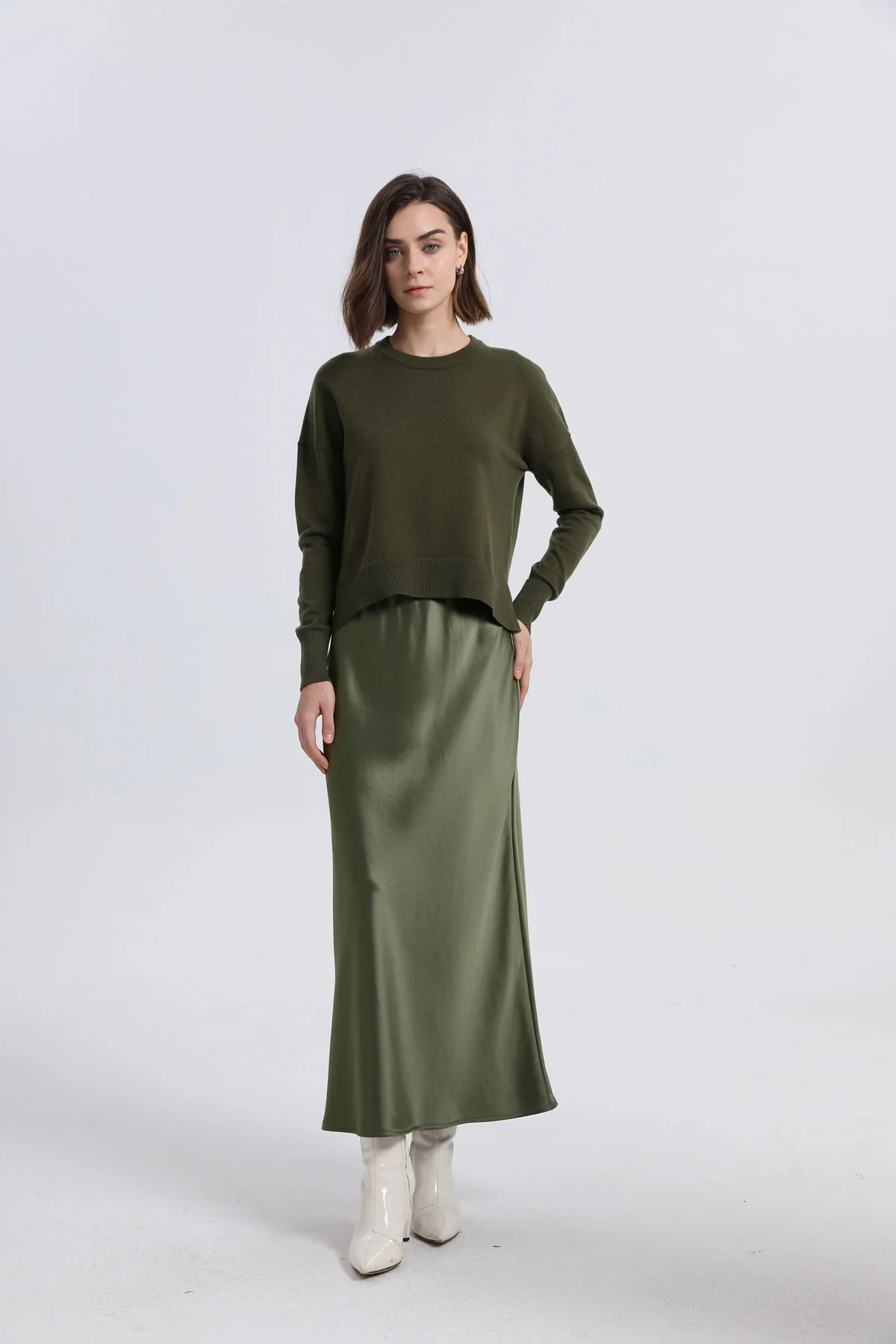 Olive Satin Knit 2pc