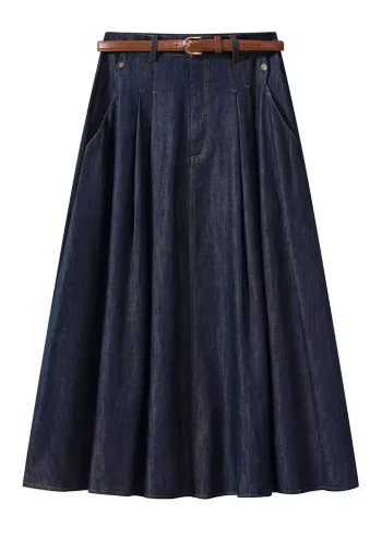 Pleated Denim Skirt - Image 2
