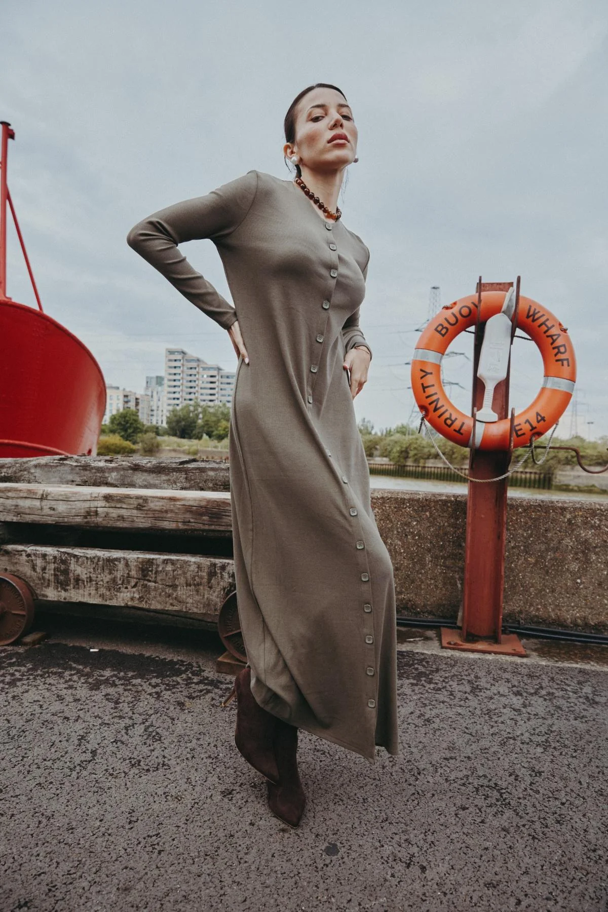 Ribbed Button Maxi Sage Green