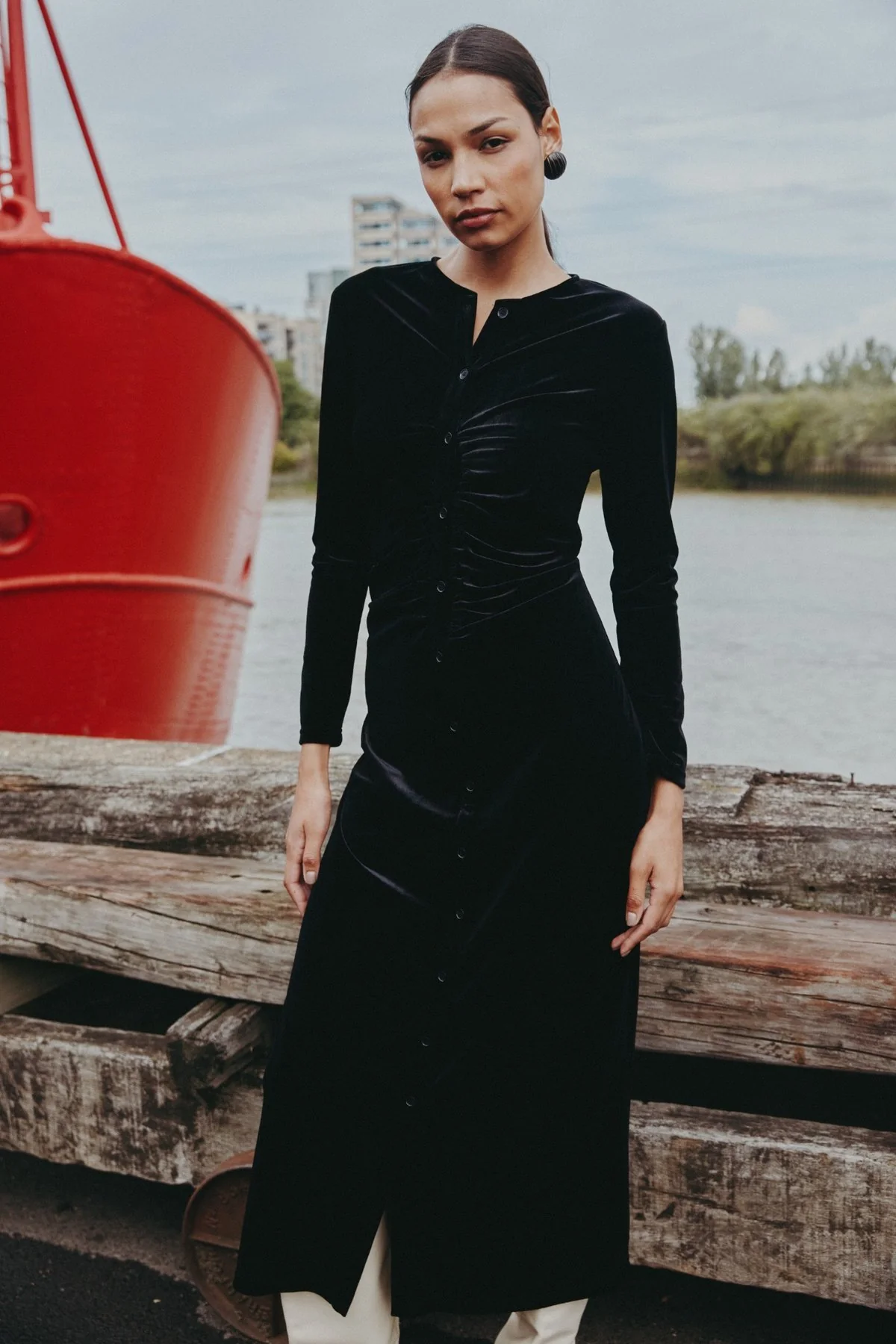 Velour Ruched Print Maxi - Image 2